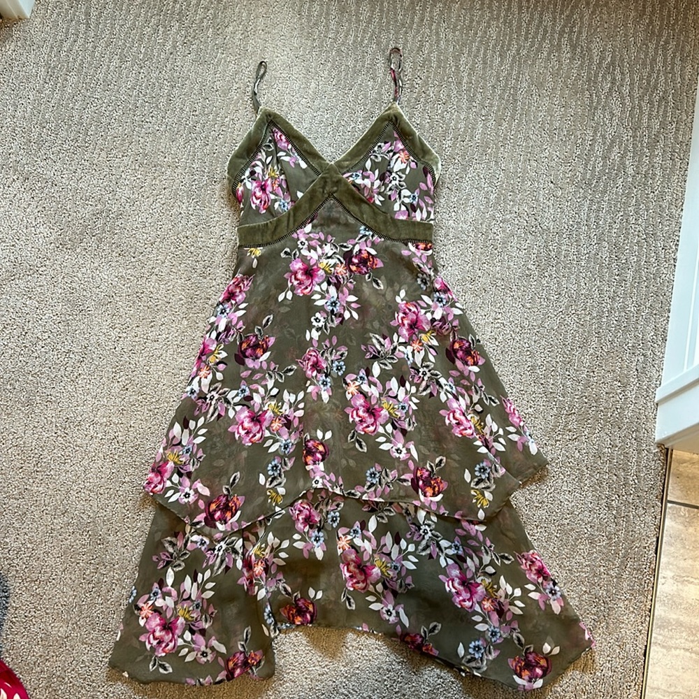 White House Black Market Floral Dress - Olive and Pink